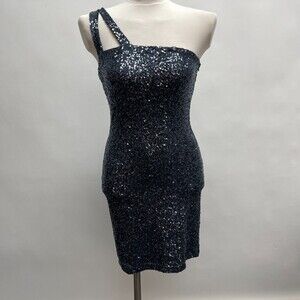 Aqua Women's One Strap Dress Small Blue Sequins